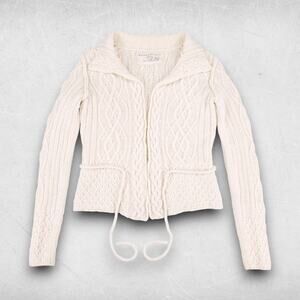 Vintage Banana Republic Cardigan Sweater Women XS Ivory Cable Knit Tie Preppy